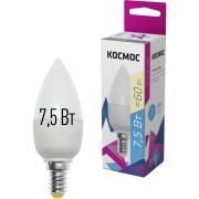 Лампа светодиодная 7.5Вт свеча 3000К тепл. бел. E14 220В КОСМОС LkecLED7.5wCNE1430